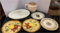 Decorative plates, pitcher, cooking dish, lot of