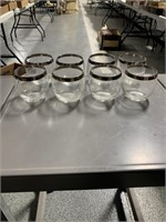 Set of 8 gobbler glasses with a silver rim.