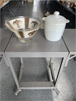 Decorative bowl and milk glass cookie jar