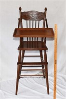 ANTIQUE PRESSED BACK OAK HIGH CHAIR