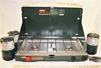 NIB COLEMAN PROPANE STOVE W/ 3 PROPANE BOTTLES