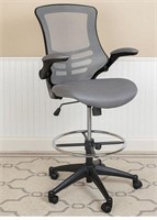 Dark Gray Mesh Drafting Stool with Flip-Up Arms