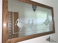 Framed Mirror with Duck Etching
