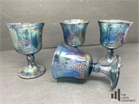 Blue Carnival Glass Harvest Pattern Goblets