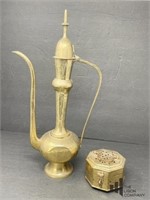 India Brass Ewer and Brass Trinket Box