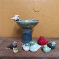 Mayak Pottery Birds & Bird Bath