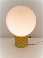 Yellow base, white globe lamp, tested & works, 11"