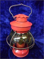 Red Kerosene Railroad Lantern with Amber Glass