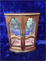 Wooden Jewelry Chest with Etched Glass Doors