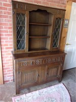 Nicely Carved Oak with Leaded Glass Welsh Cupboard