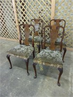 Mahogany Queen Anne Side Chairs with Cut Velvet