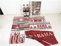 collectible Alabama items: tags, flag, cards,