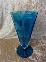 Stunning Heavy Blue Art Glass Vase