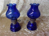 Exquisite Victorian Cobalt Oil Lamps