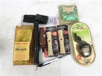 sporting goods lot: archery supply, game calls,
