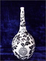 Dramatic Black and White Floral Floor Vase