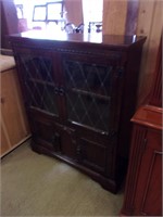 Cathedral Carved Oak Leaded Glass Bookcase