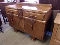 Pristine Tiger Oak Well Carved Sideboard with