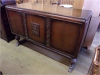 Relief Carved Tiger Oak Sideboard with Stretcher