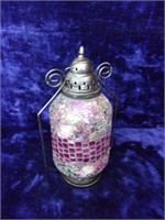 Crackle Glass and Mosaic Hanging Candle Lantern