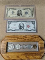 $5 Blue seal, $2 red seal, 1936 coin set