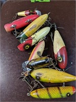 Tray lot wood Southbend fishing lures etc