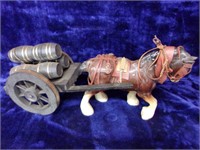 Ceramic Clydesdale Figurine Pulling a Wooden