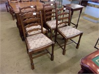 Oak Ladder Back Side Chairs with Tapestry Fabric