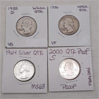 1935D, 1936, 1964, 2000S Quarters