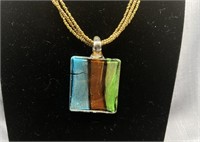 Retro Beaded Necklace & Lucite Rainbow Pendant