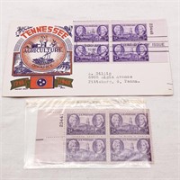 1946 1st Day Issue Tennessee + Plate Block Stamps