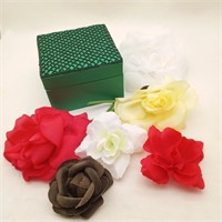 Fabric Roses Pins & Trinket Box