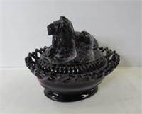 Imperial Glass Lion Covered Candy Dish