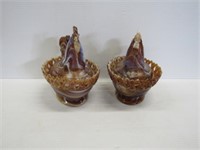 Imperial Glass Brown Slag Glass Covered Roosters