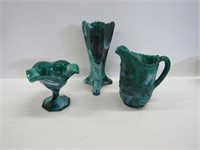 Imperial Glass Green Slag Vase, Pitcher, Compote
