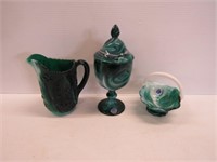 Imperial Glass Green Slag Candy, Pitcher, Basket