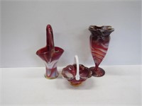 Imperial Glass Ruby Slag Vase + 2 Baskets