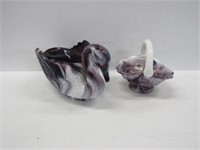 Imperial Glass Purple Slag Swan + Basket