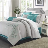 8-Piece Floral Embroidered Comforter Set | Queen