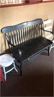 Black wooden bench, foot stool and white chair