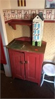 Red wooden cabinet, & Bird House