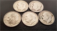 (5) Pre 1964 Roosevelt Dimes (90% Silver)