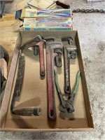 Pipe Wrenches, Draw Knife, Wood Threading Kit and