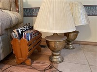 (2) Brass Table Lamps and Magazine Rack