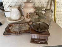Coffee Grinder, Jars, Pitcher and Glass Trays
