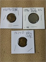 1886 v nickel key date, 1914-day Lincoln penny