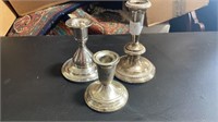 Three Weighted Sterling Silver Candleholders