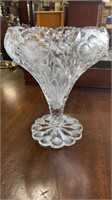 Flower Etched Cut Glass Vase