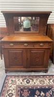Oak Spoon Carved Sideboard with Mirror
