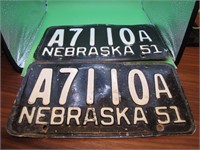 Pair 1951 Nebraska License Plates A7110A
